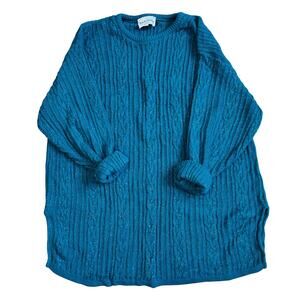Vintage Diane Von Furstenberg Cable Knit Sweater Metallic Green Blue 1X 2X